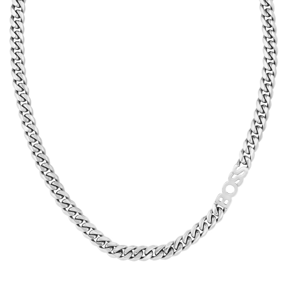 Hugo Boss Silver Curb Logo Link Chain Necklace 1
