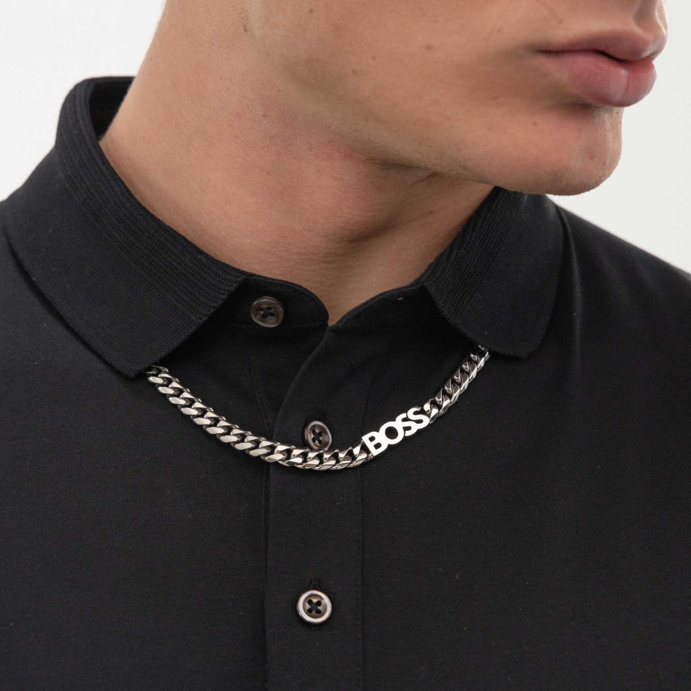 Hugo Boss Silver Curb Logo Link Chain Necklace 2