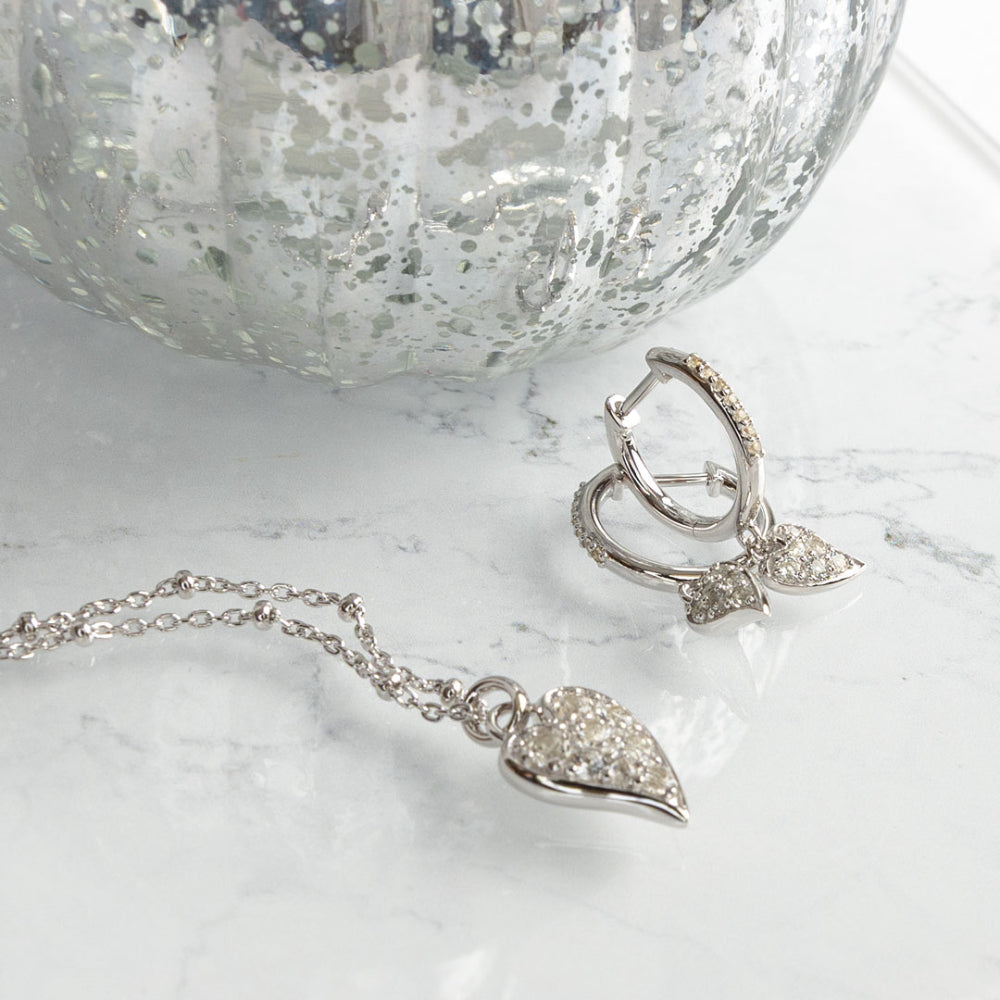Kit Heath Desire Kiss Precious Pave WT Heart Hinged Hoop Drop Earrings image 2