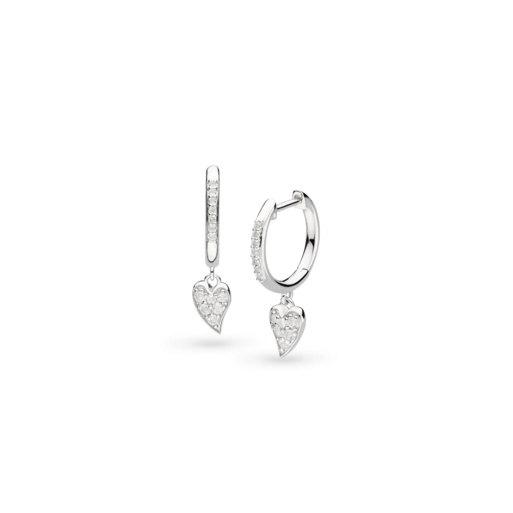 Kit Heath Desire Kiss Precious Pave WT Heart Hinged Hoop Drop Earrings image