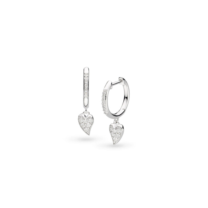 Kit Heath Desire Kiss Precious Pave WT Heart Hinged Hoop Drop Earrings image
