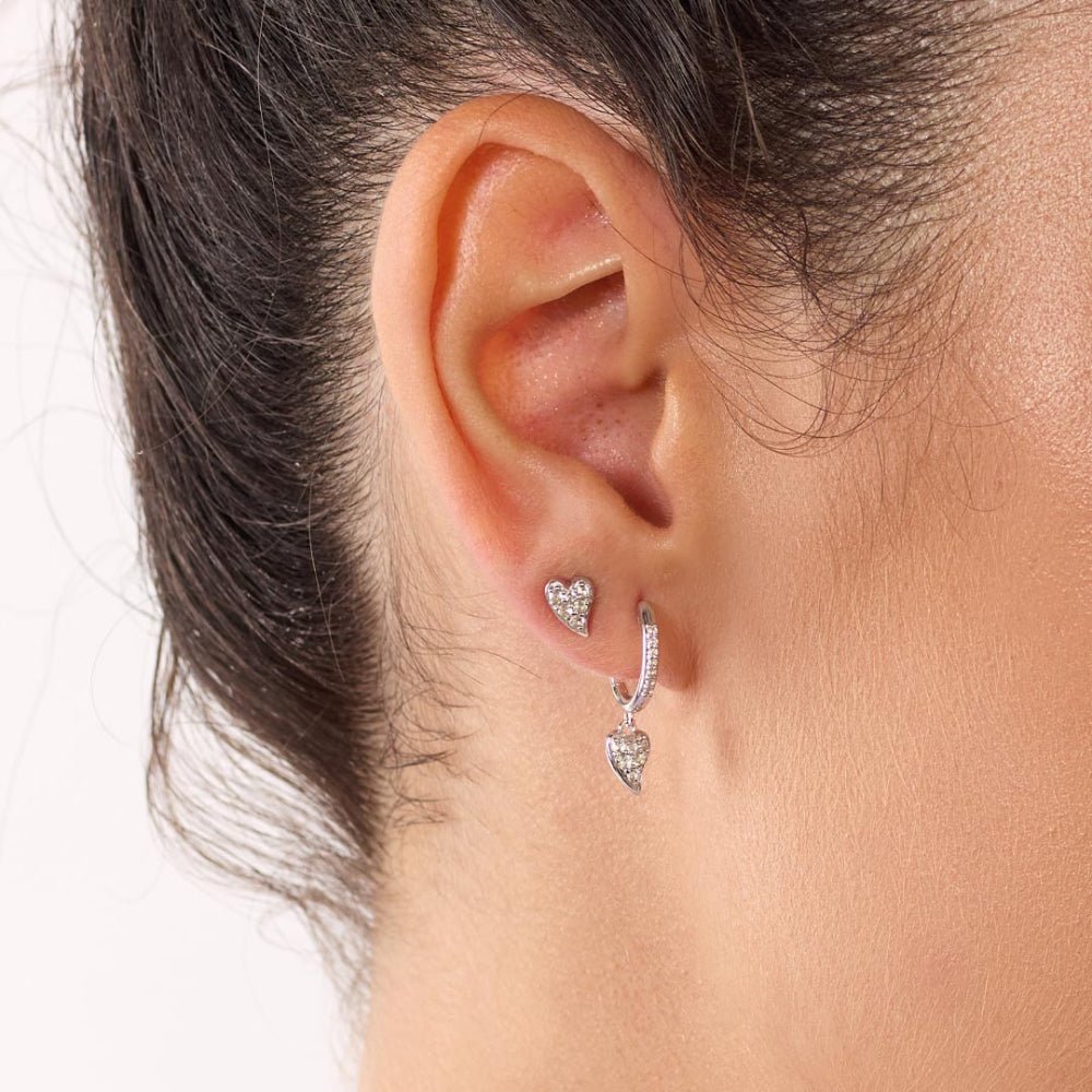 Kit Heath Desire Kiss Precious Pave WT Heart Hinged Hoop Drop Earrings - MococoKit Heath50511WTEarrings