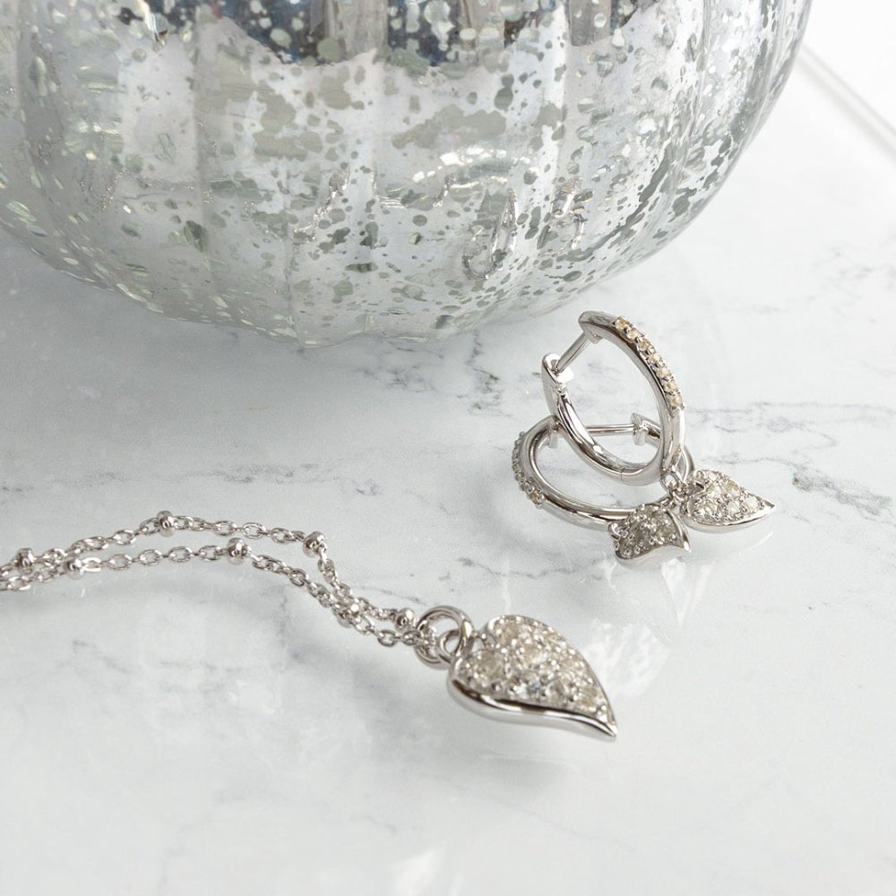 Kit Heath Desire Kiss Precious Pave WT Heart Hinged Hoop Drop Earrings - MococoKit Heath50511WTEarrings