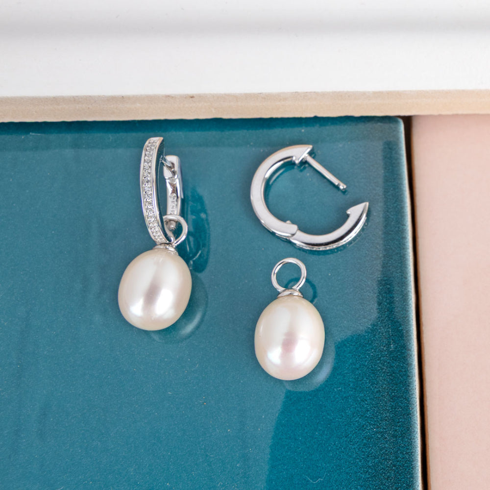 Kit Heath Revival Classic Pearl Glitz CZ Hoop Drop Earrings image 3