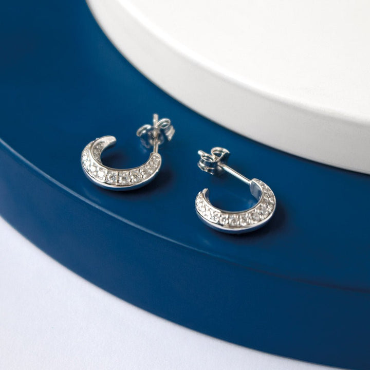 Kit Heath Silver Bevel Cirque Pave Semi Hoop Stud Earrings - MococoKit Heath3151CZ5038159159459Earrings