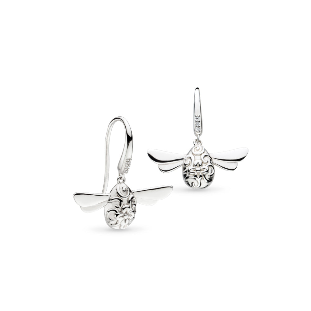 Kit Heath Silver Blossom Flyte Honey Bee Glitz CZ RP Drop Earrings image