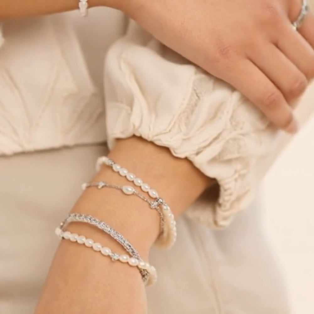 Kit Heath Silver Blossom Flyte Honey Flower FP RP Rice Pearl 7.5" Station Bracelet image 1