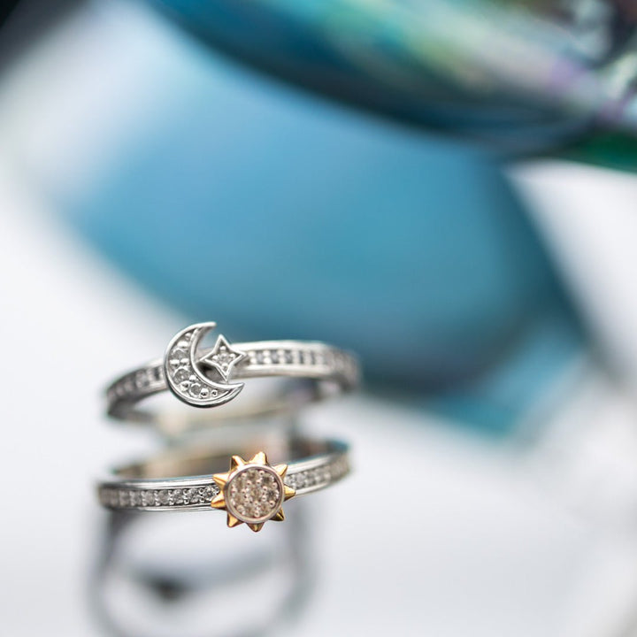 Kit Heath Silver Celeste Sun & Moon Pavé Duo Stacking Rings - MococoKit Heath10494CZN5038159168772Rings