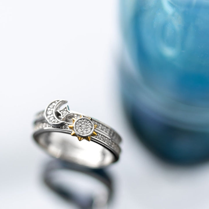 Kit Heath Silver Celeste Sun & Moon Pavé Duo Stacking Rings - MococoKit Heath10494CZN5038159168772Rings