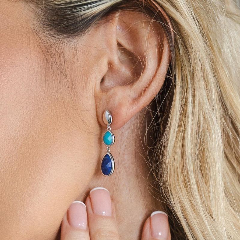 Kit Heath Silver Coast Pebble Azure Gemstone Trio Droplet Stud Drop Earrings - MococoKit Heath50175LMG5038159167478Earrings