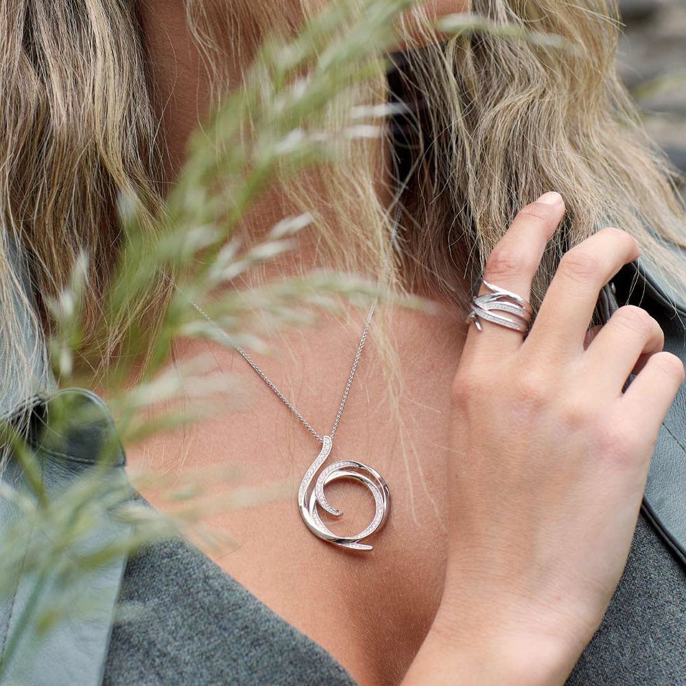 Kit Heath Silver Entwine Helix Wrap Pave Grande Necklace - MococoKit Heath90237CZ5038159163753Necklaces