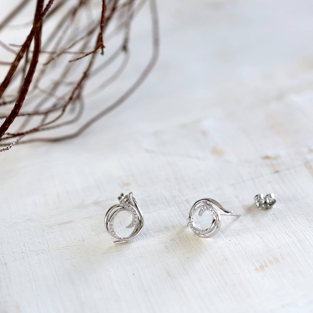 Kit Heath Silver Entwine Helix Wrap Pave Stud Earrings - MococoKit Heath30235CZ5038159163081Earrings