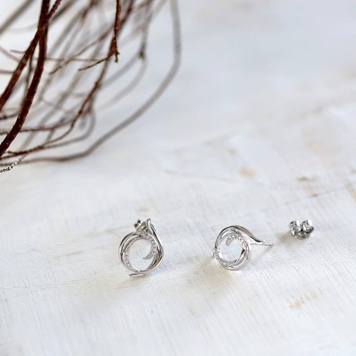 Kit Heath Silver Entwine Helix Wrap Pave Stud Earrings - MococoKit Heath30235CZ5038159163081Earrings