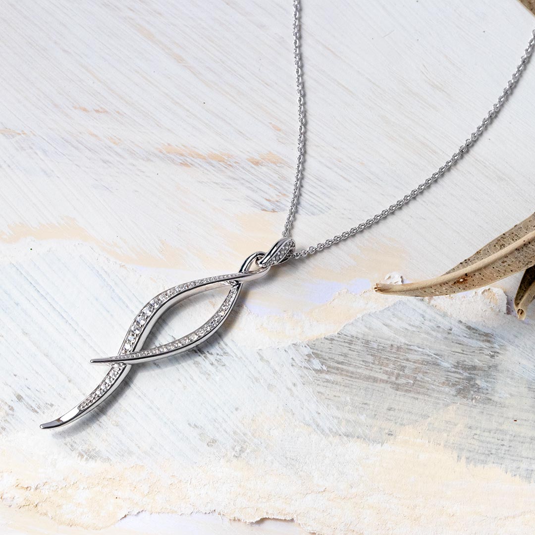 Kit Heath Silver Entwine Twine Twist Pave Necklace - MococoKit Heath90225CZ5038159155000Necklaces