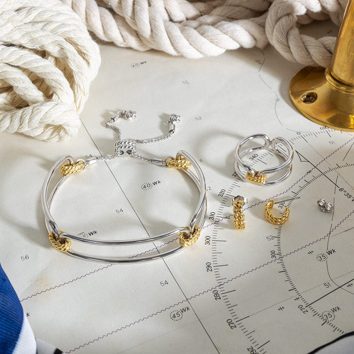 Kit Heath Silver Marina Rope Bar Link Golden Ring - MococoKit Heath21091GRPL5038159168406Rings
