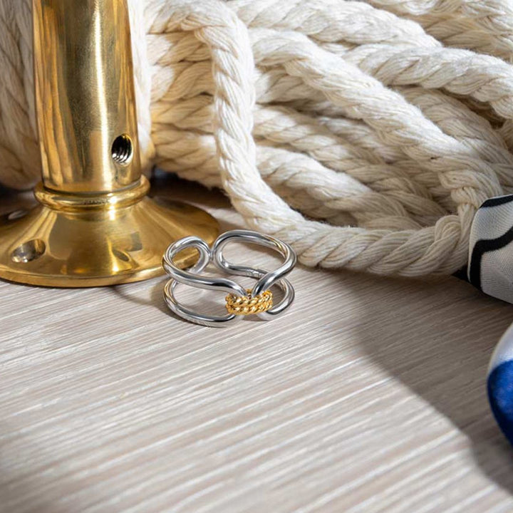 Kit Heath Silver Marina Rope Bar Link Golden Ring - MococoKit Heath21091GRPL5038159168406Rings
