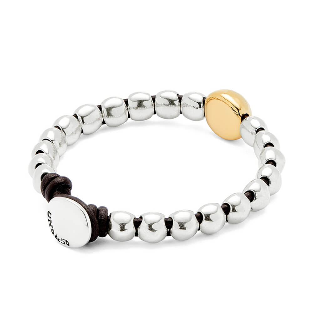 Leather Beaded Bracelet with 18 Gold-Plated Beads image 1