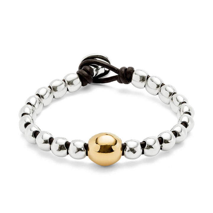 Leather Beaded Bracelet with 18 Gold-Plated Beads image