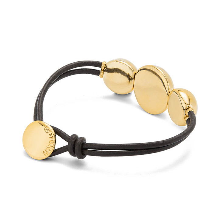 Leather Beaded Bracelet with Three Large Central 18K Gold-Plated Beads image 1