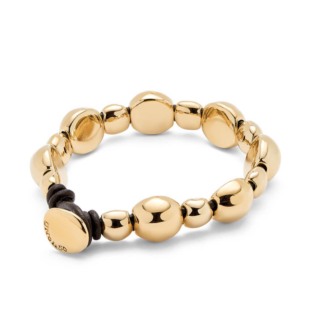 Leather Bracelet with Round 18K Gold-Plated Beads image 1