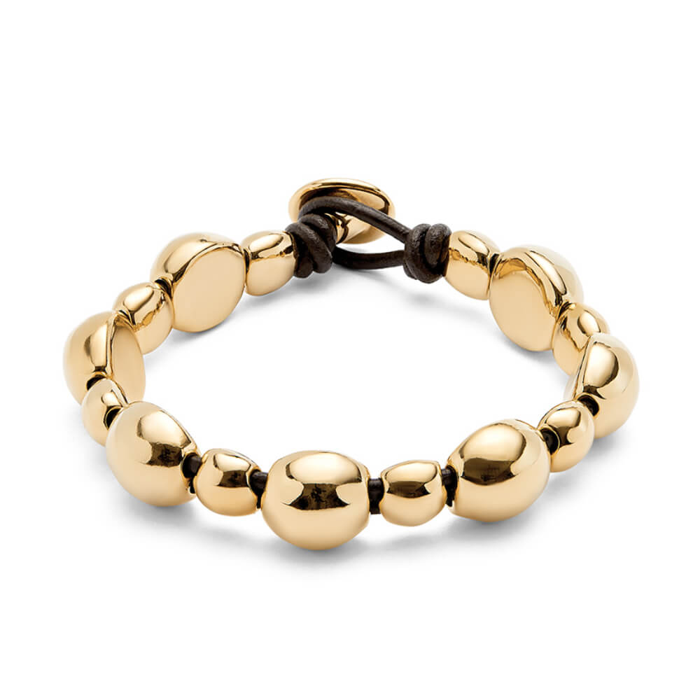 Leather Bracelet with Round 18K Gold-Plated Beads image