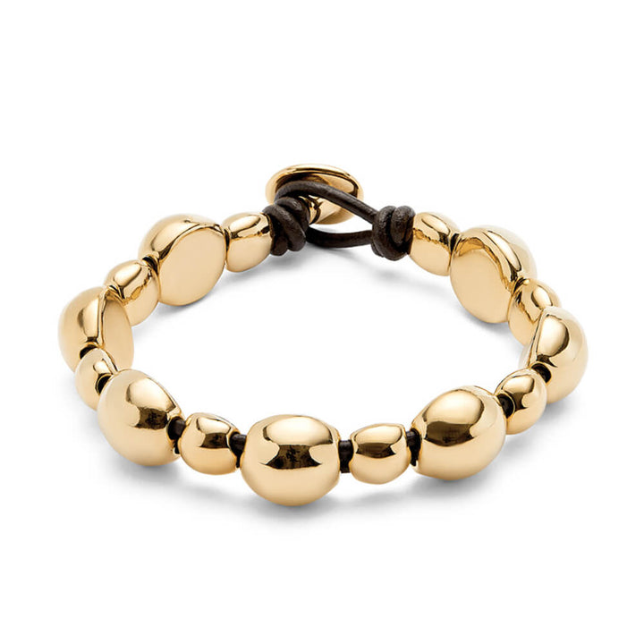 Leather Bracelet with Round 18K Gold-Plated Beads image