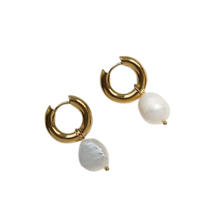 Little Grey Moon Gold Chunky Pearl Hoop Earrings - MococoLittle Grey Moon100618Earrings