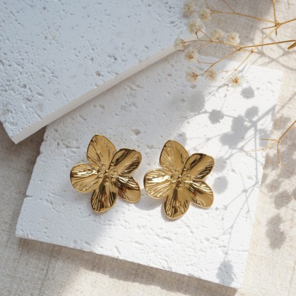 Little Grey Moon Gold Flower Stud Earrings - MococoLittle Grey Moon100619Earrings
