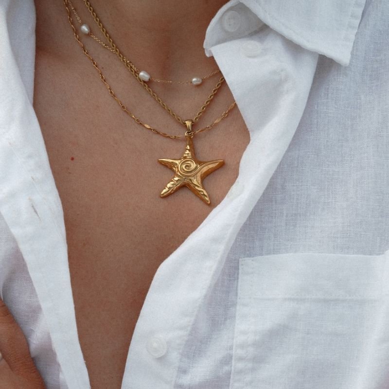 Little Grey Moon Gold Large Starfish Necklace - MococoLittle Grey Moon100592Necklaces