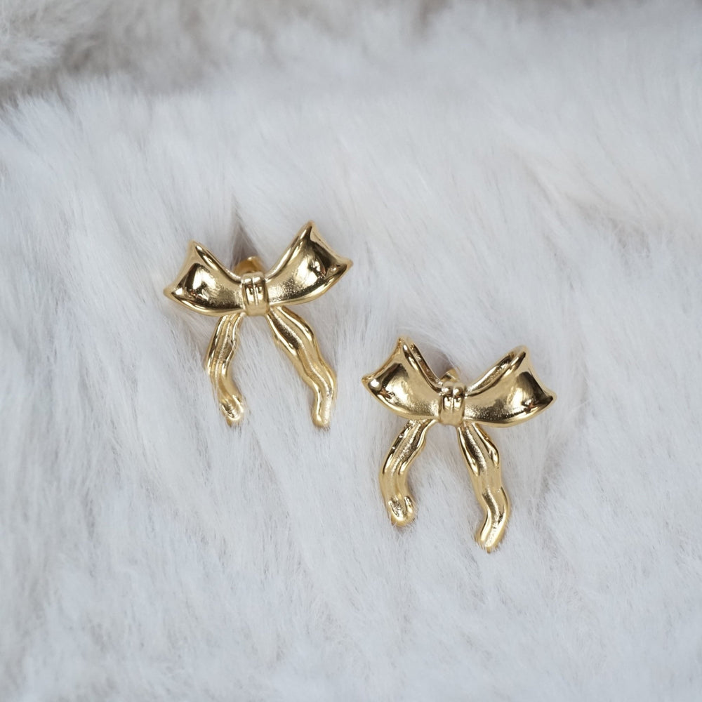 Little Grey Moon Gold Midi Bow Stud Earrings - MococoLittle Grey Moon100681Earrings