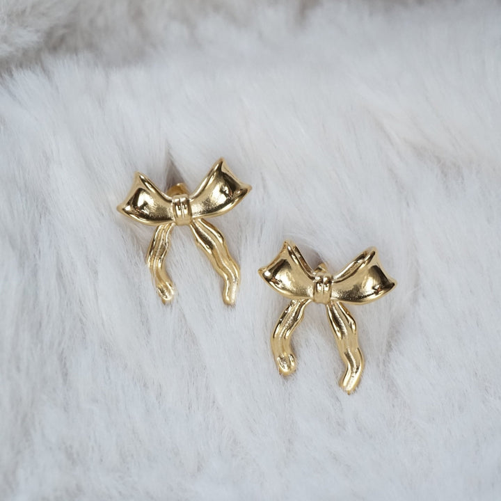Little Grey Moon Gold Midi Bow Stud Earrings - MococoLittle Grey Moon100681Earrings