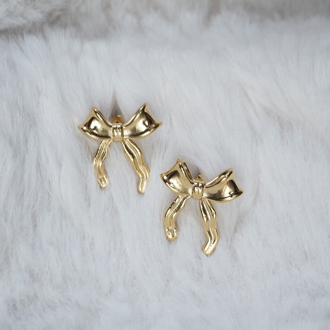 Little Grey Moon Gold Midi Bow Stud Earrings - MococoLittle Grey Moon100681Earrings