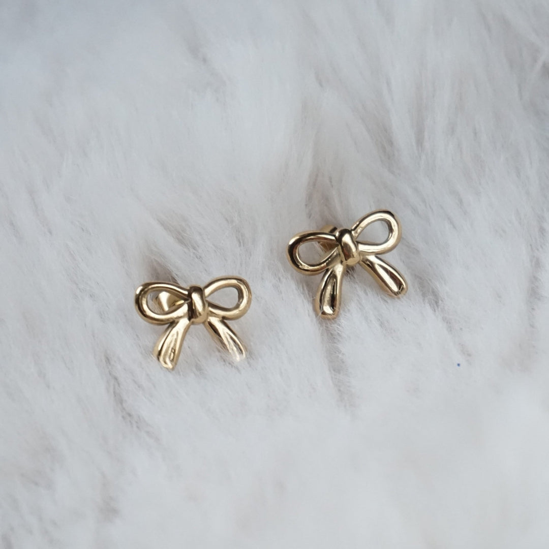 Little Grey Moon Gold Mini Bow Stud Earrings - MococoLittle Grey Moon100680Earrings