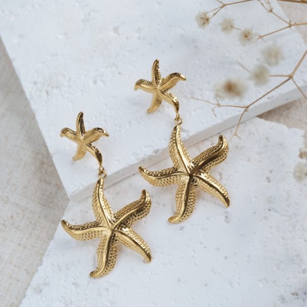 Little Grey Moon Gold Starfish Drop Earrings - MococoLittle Grey Moon100601Earrings