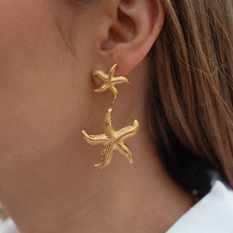 Little Grey Moon Gold Starfish Drop Earrings - MococoLittle Grey Moon100601Earrings