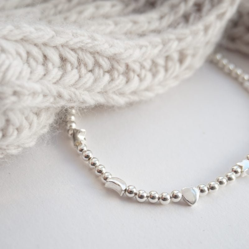 Little Grey Moon Silver Heart Star and Moon Beaded Bracelet - MococoLittle Grey Moon100014Bracelets