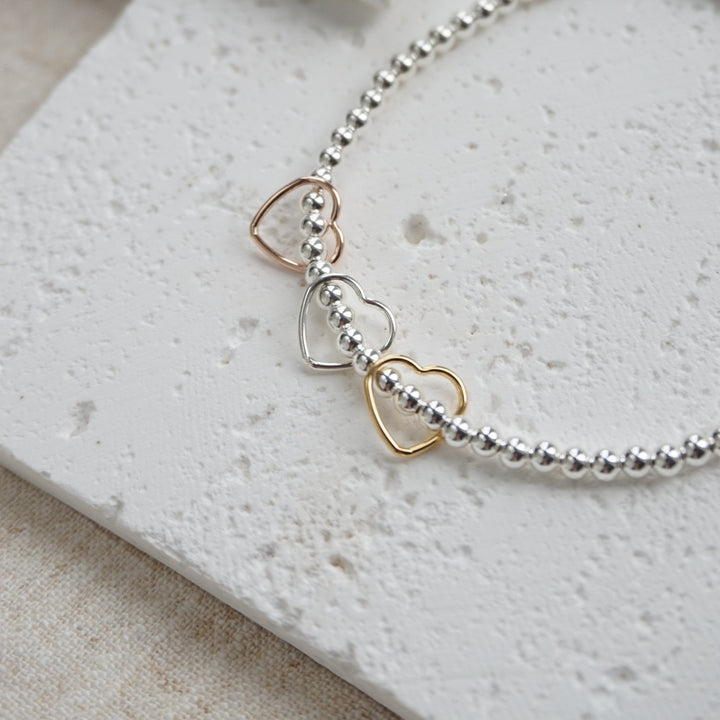 Little Grey Moon Silver, Rose Gold and Gold Heart Bracelet - MococoLittle Grey Moon100378Bracelets