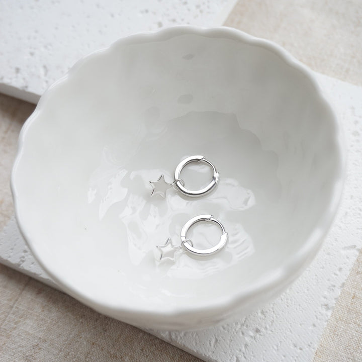 Little Grey Moon Silver Star Hoop Earrings - MococoLittle Grey Moon100489Earrings
