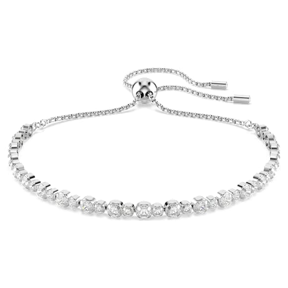 Elegant Swarovski Matrix Tennis Bracelet: Mixed Round White Zirconia, Rhodium Plated