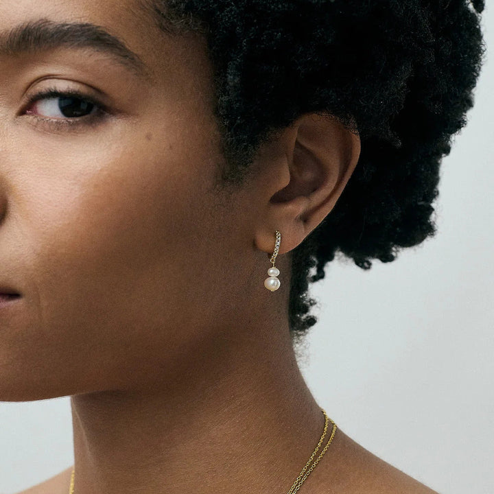 Astley Clarke Gold Pearl and Sapphire Huggie Earrings