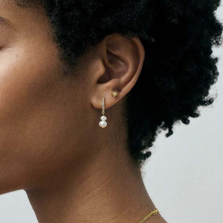 Astley Clarke Gold Pearl and Sapphire Huggie Earrings