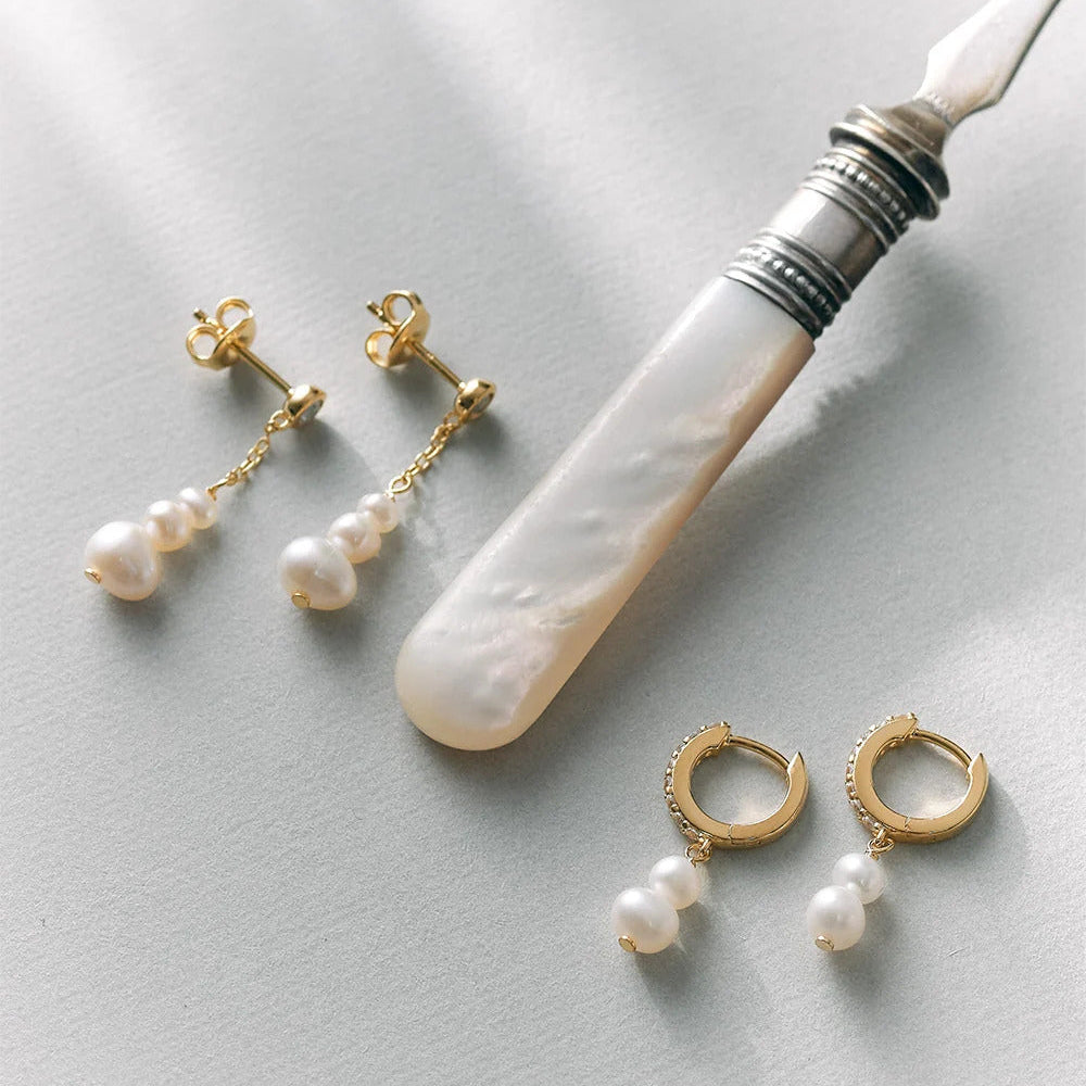 Astley Clarke Gold Pearl and Sapphire Huggie Earrings