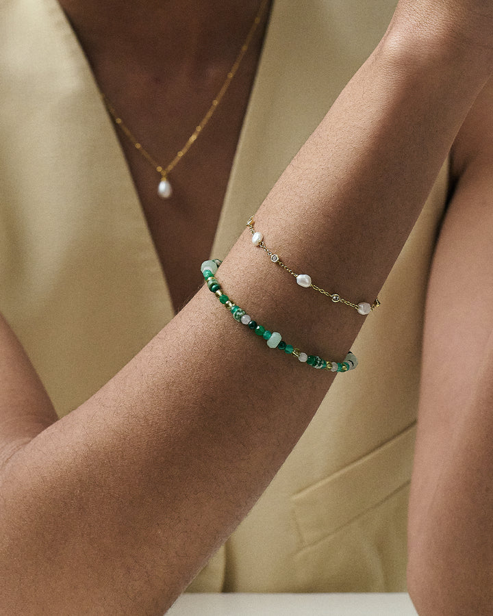 Astley Clarke Gold Vermeil Station Bracelet - Freshwater Pearl & Created Sapphire