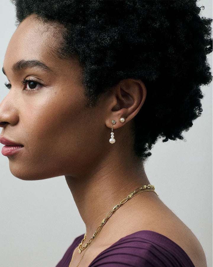 Astley Clarke Gold Freshwater Pearl & Sapphire Chain Stud Earrings