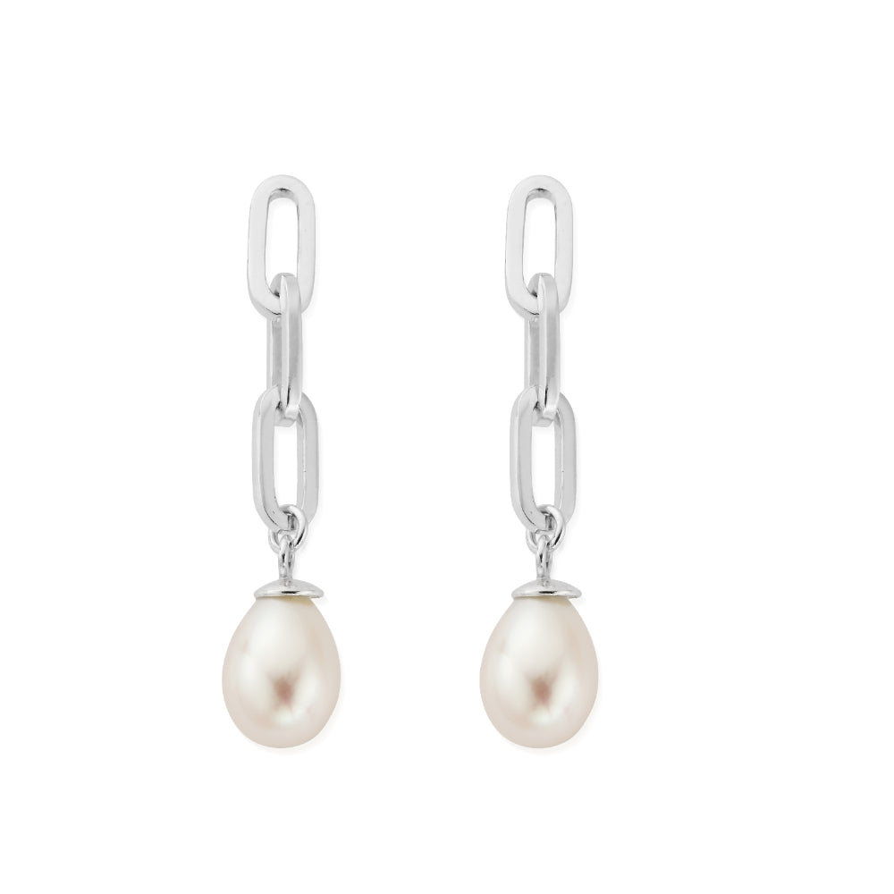 ChloBo Silver Mini Link Pearl Drop Earrings Image