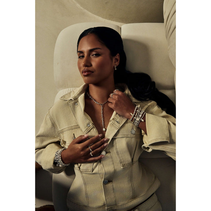 ChloBo Silver Mini Link Pearl Drop Earrings