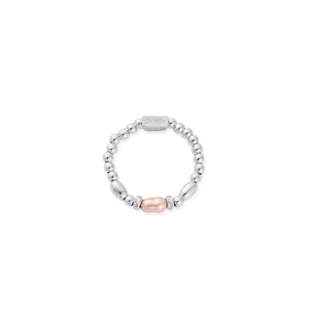 ChloBo Silver Mini Sparkle Pink Pearl Ring Image