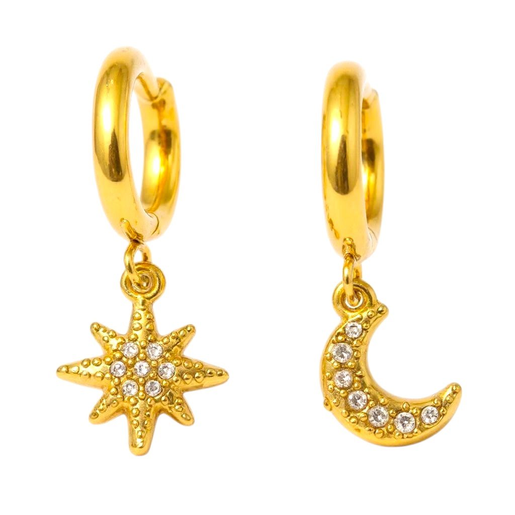 Mococo Essentials Gold Moon & Star Drop Hoop Earrings - MococoMococoMOCEGE019Earrings