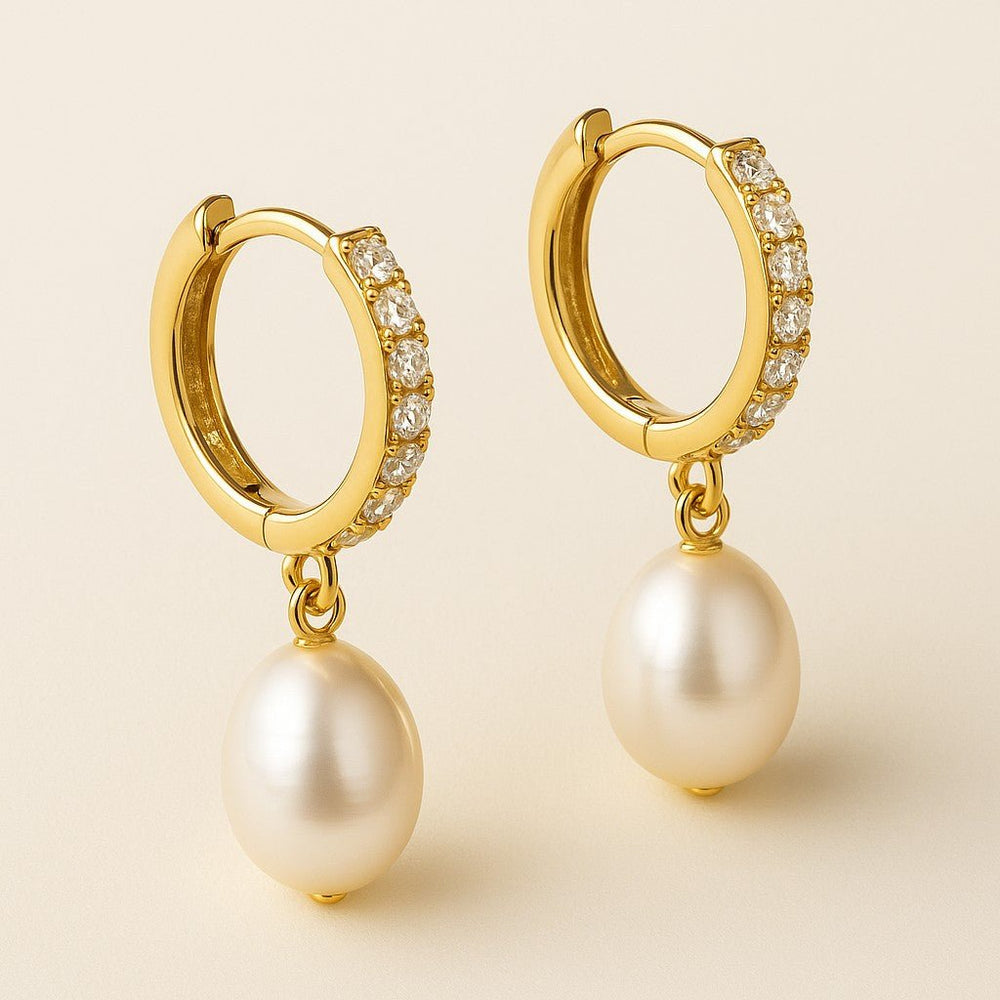 Mococo Essentials Gold Pearl Drop Sparkle Hoops - MococoMococoMOCEGE015Earrings