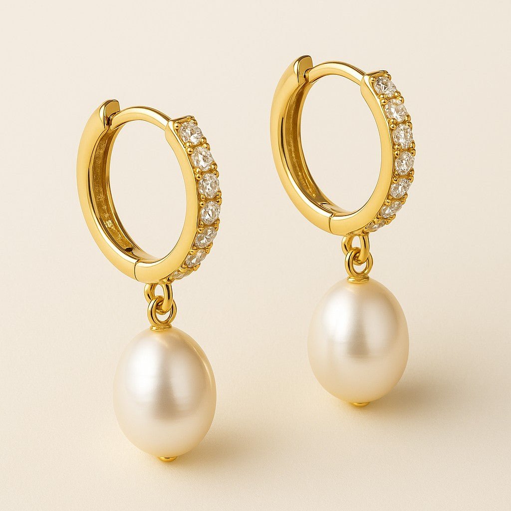 Mococo Essentials Gold Pearl Drop Sparkle Hoops - MococoMococoMOCEGE015Earrings